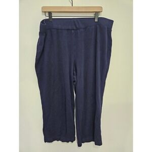 Talbots Woman Navy Blue Knit Cropped Wide Leg Pull On Pants 2X Rayon Nylon Blend